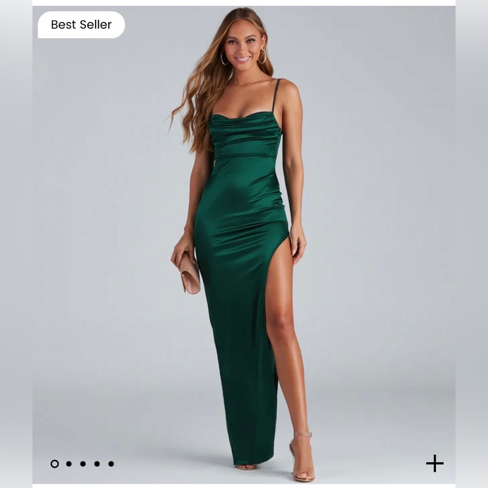 Windsor Lola high slit satin dress